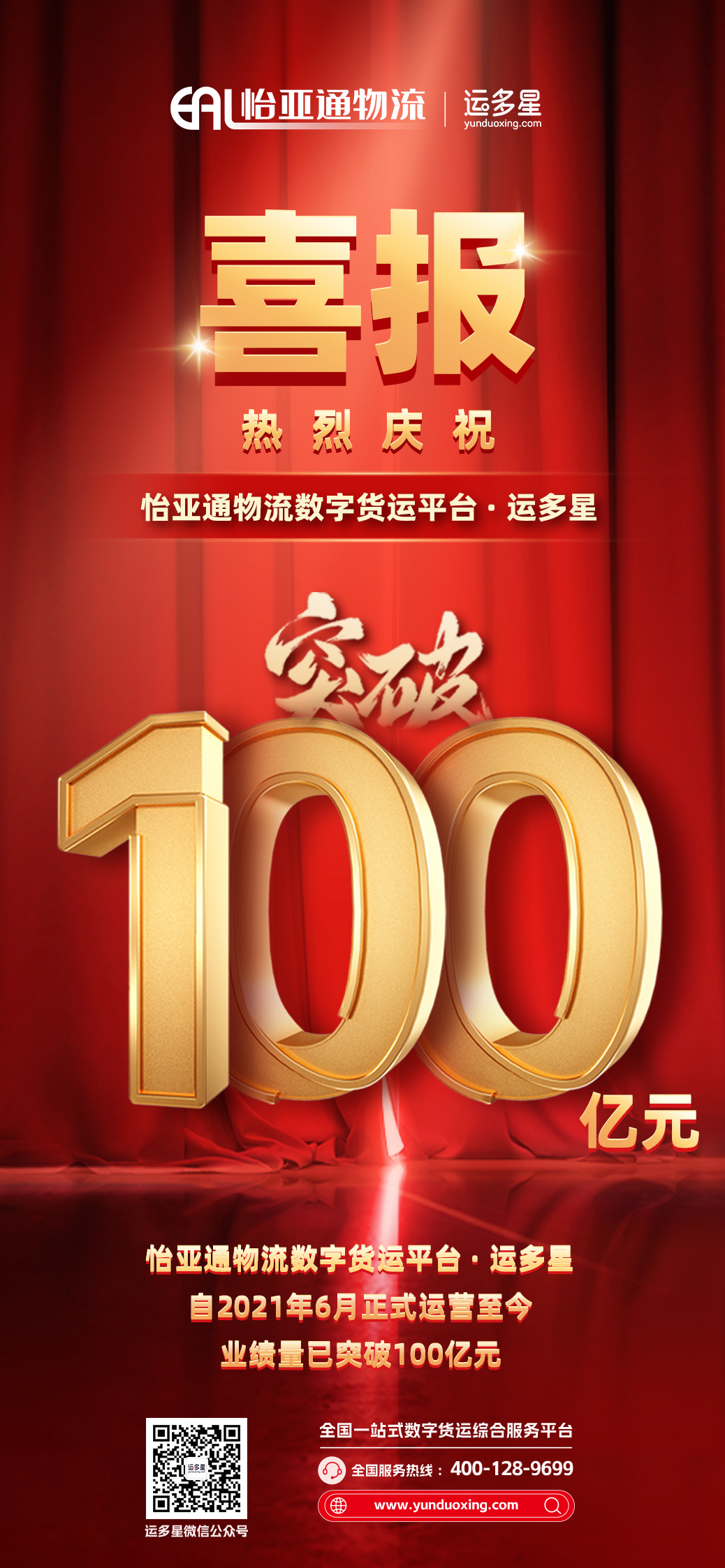 热烈庆祝 | ag亚娱物流数字货运平台·运多星累计业绩量突破100亿元